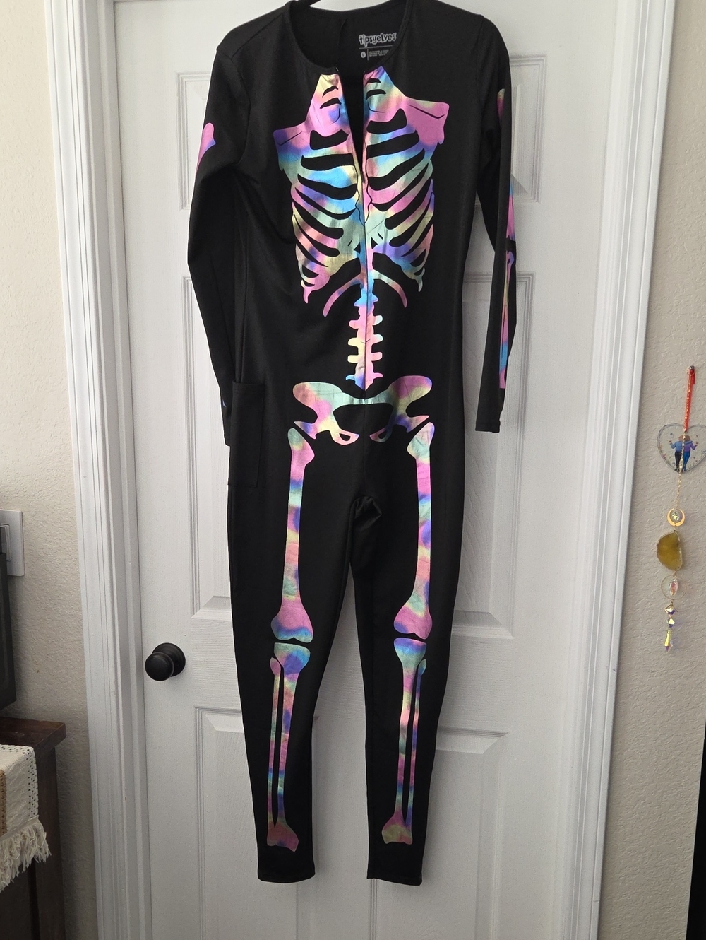 Tipsy Elves New AdultBlack Jumpsuit CostumeWith Irridesent Rainbow Skeleton